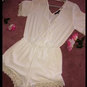 White Romper with floral sleeves and shorts